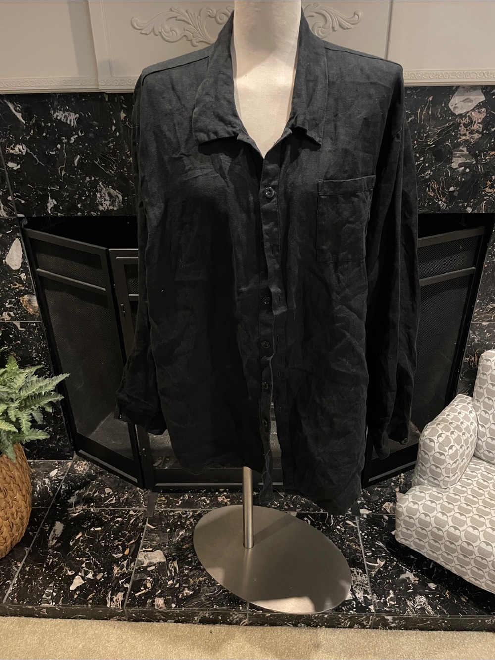 Flax Black Lightweight Button-Up Shirt Jacket